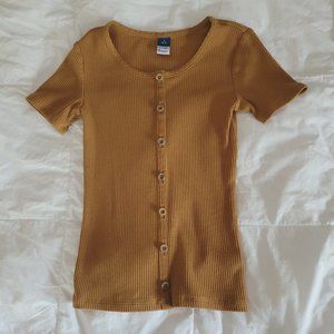 Old Navy Caramel Brown Ribbed Button-Up Top 6-7 (S)